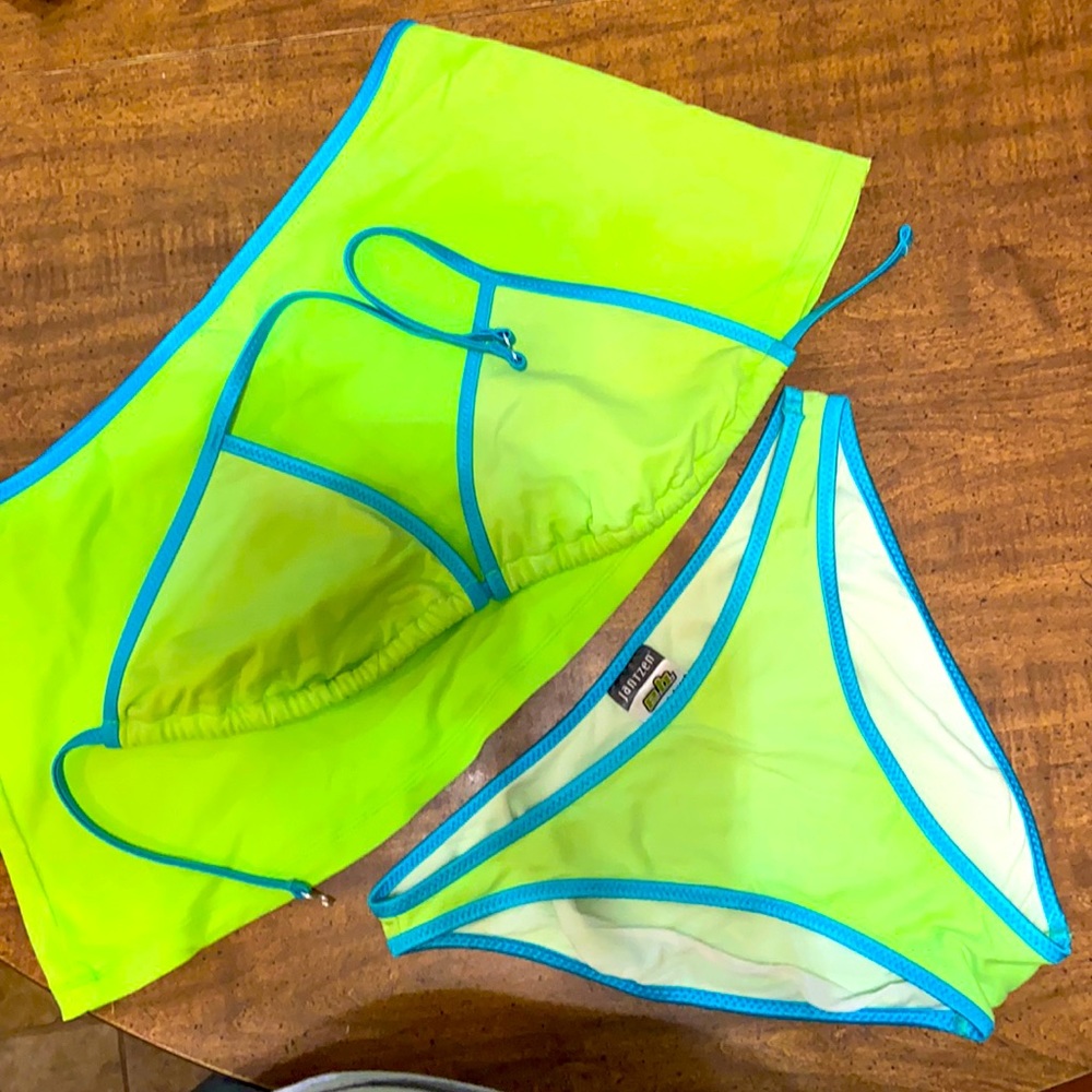 Bikini swim suit, Size Large, lime green and blue. 3 pieces